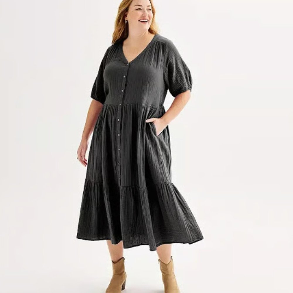 Sonoma Goods For Life® Button Thru Femme Midi Dress 3XL